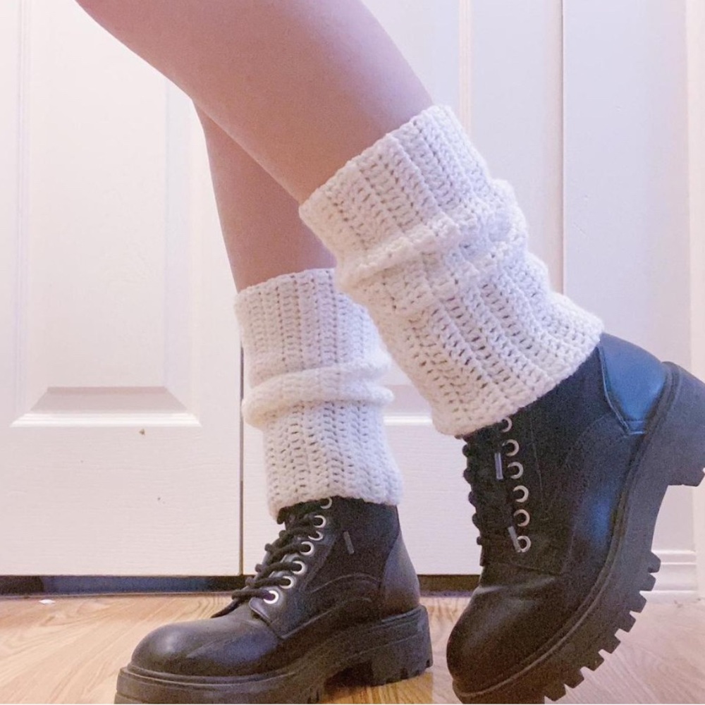 Handmade Crochet White Leg Warmers